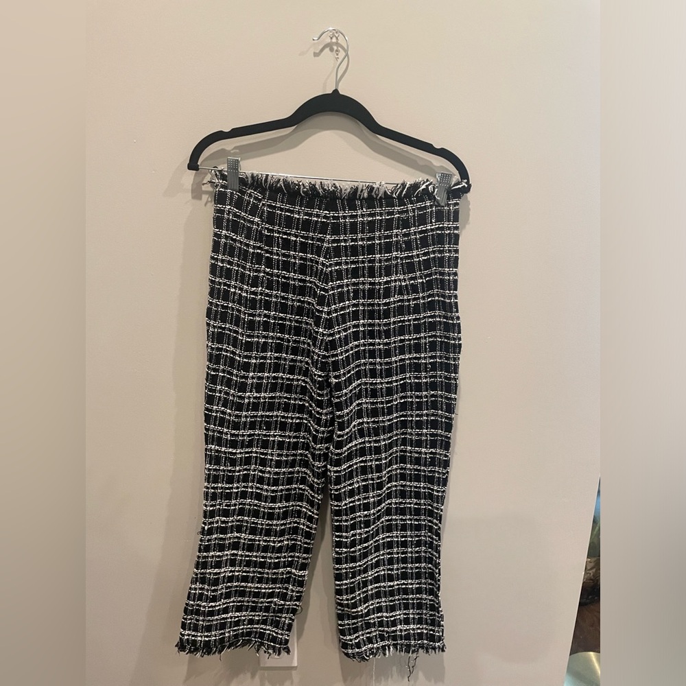 SHEIN Plus Double-Breasted Fringe Hem Tweed Pants
